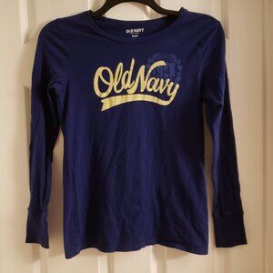 Old Navy Women's Graphic Long Sleeve Tee Medium Dark Blue Creweck T-Shirt Top